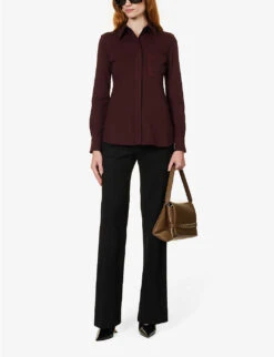 Victoria Beckham Patch-pocket Contrast-stitch Slim-fit Stretch-woven Shirt -Ted Baker Store R04180557 ROSEWOOD ALT01