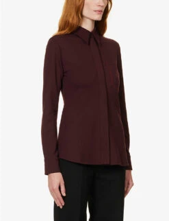 Victoria Beckham Patch-pocket Contrast-stitch Slim-fit Stretch-woven Shirt -Ted Baker Store R04180557 ROSEWOOD ALT02