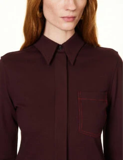 Victoria Beckham Patch-pocket Contrast-stitch Slim-fit Stretch-woven Shirt -Ted Baker Store R04180557 ROSEWOOD ALT04