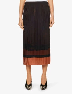 Dries Van Noten Pleated Flared-hem Woven Midi Skirt -Ted Baker Store R04180724 BROWN ALT02