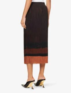 Dries Van Noten Pleated Flared-hem Woven Midi Skirt -Ted Baker Store R04180724 BROWN ALT03