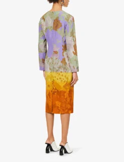 Dries Van Noten Floral-print Round-neck Silk-blend Midi Dress -Ted Baker Store R04180731 ORANGE ALT03
