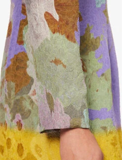 Dries Van Noten Floral-print Round-neck Silk-blend Midi Dress -Ted Baker Store R04180731 ORANGE ALT04