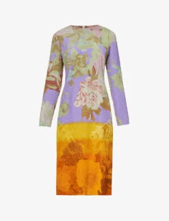 Dries Van Noten Floral-print Round-neck Silk-blend Midi Dress
