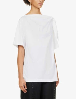 Dries Van Noten Cowl-neckline Relaxed-fit Cotton T-shirt -Ted Baker Store R04180734 WHITE ALT02