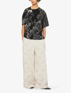 Dries Van Noten Brooch-embellished Floral-print Cotton T-shirt -Ted Baker Store R04180735 BLACK ALT01