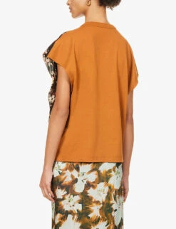 Dries Van Noten Floral-print Contrasting-back Cotton-blend T-shirt -Ted Baker Store R04180736 RUST ALT03