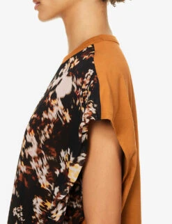 Dries Van Noten Floral-print Contrasting-back Cotton-blend T-shirt -Ted Baker Store R04180736 RUST ALT04