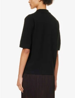 Dries Van Noten Waffle-knit Collared Merino Wool-knitted Polo Shirt -Ted Baker Store R04180739 BLACK ALT03