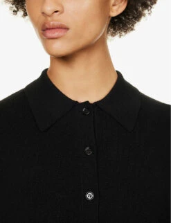 Dries Van Noten Waffle-knit Collared Merino Wool-knitted Polo Shirt -Ted Baker Store R04180739 BLACK ALT04