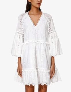 By Malina Khloe Broderie-anglaise Tassel-trim Cotton Mini Dress -Ted Baker Store R04180766 WHITE ALT02
