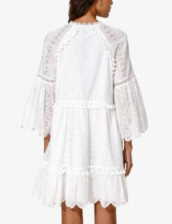 By Malina Khloe Broderie-anglaise Tassel-trim Cotton Mini Dress -Ted Baker Store R04180766 WHITE ALT03