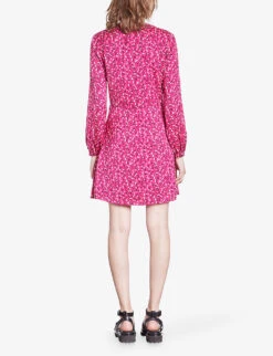 THE KOOPLES Floral-print Pleated-skirt Woven Mini Dress -Ted Baker Store R04181768 PINKBLACK ALT03