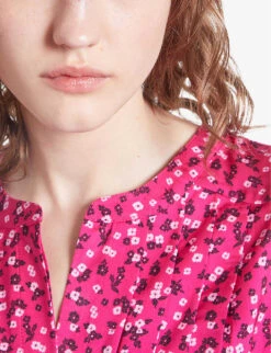 THE KOOPLES Floral-print Pleated-skirt Woven Mini Dress -Ted Baker Store R04181768 PINKBLACK ALT04