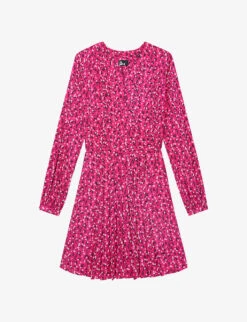 THE KOOPLES Floral-print Pleated-skirt Woven Mini Dress