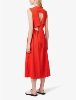 ME AND EM Sleeveless Tie-back Stretch-organic Cotton Midi Dress -Ted Baker Store R04181865 BRILLIANTORANGE ALT03