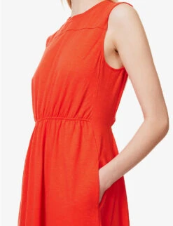 ME AND EM Sleeveless Tie-back Stretch-organic Cotton Midi Dress -Ted Baker Store R04181865 BRILLIANTORANGE ALT04