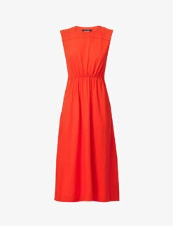 ME AND EM Sleeveless Tie-back Stretch-organic Cotton Midi Dress