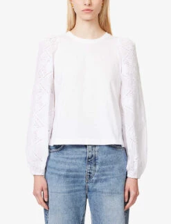 ME AND EM Round-neck Broderie-sleeved Cotton Top -Ted Baker Store R04181877 FRESHWHITE ALT02