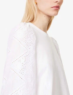 ME AND EM Round-neck Broderie-sleeved Cotton Top -Ted Baker Store R04181877 FRESHWHITE ALT04