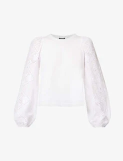 ME AND EM Round-neck Broderie-sleeved Cotton Top