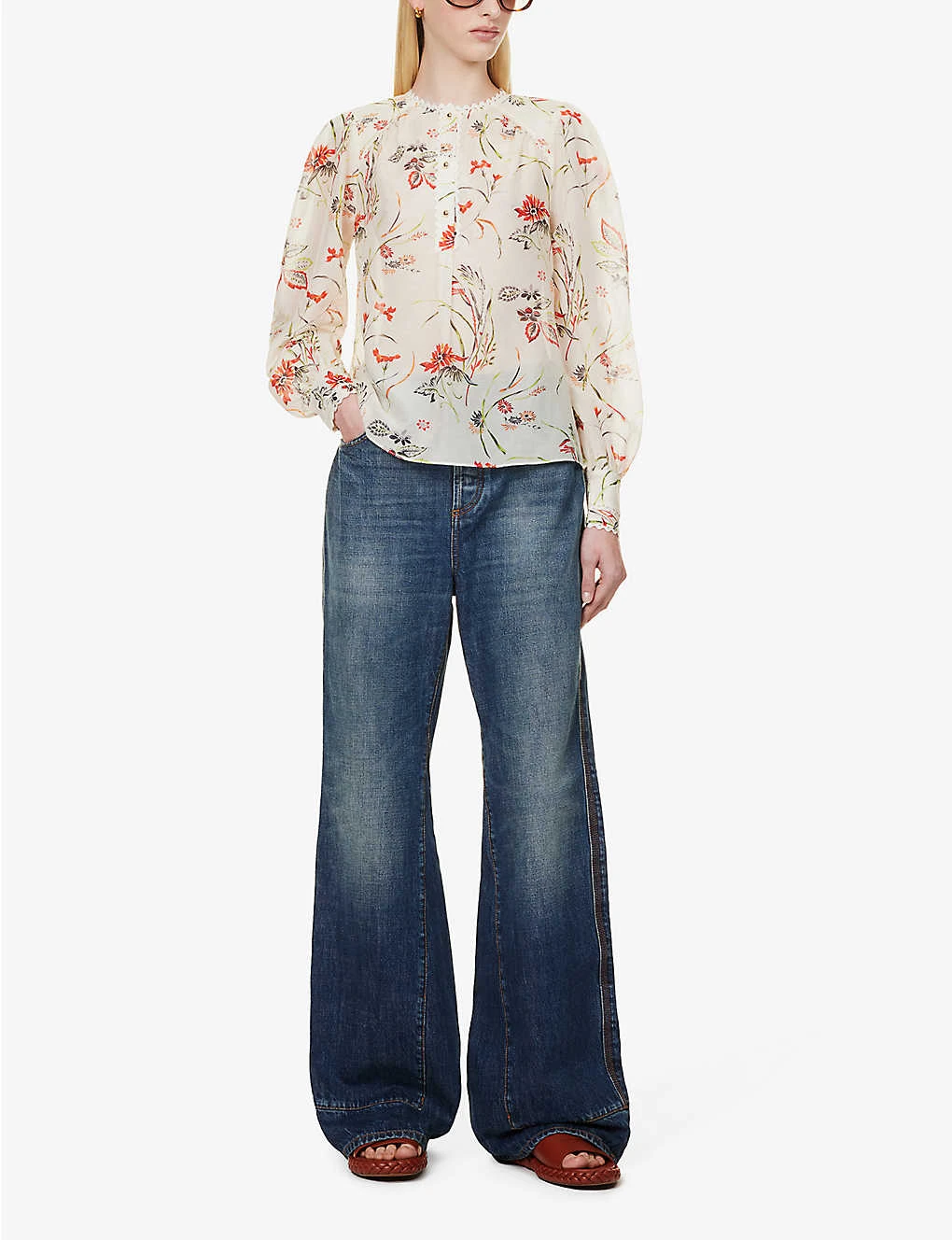 ME AND EM Floral-print Broderie-trim Cotton And Silk-blend Blouse 4 ME AND EM Floral-print Broderie-trim Cotton And Silk-blend Blouse - Image 2