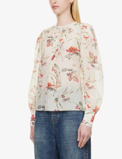 ME AND EM Floral-print Broderie-trim Cotton And Silk-blend Blouse 9 ME AND EM Floral-print Broderie-trim Cotton And Silk-blend Blouse -Ted Baker Store R04181904 CREAMPOPPYREDGREE ALT02