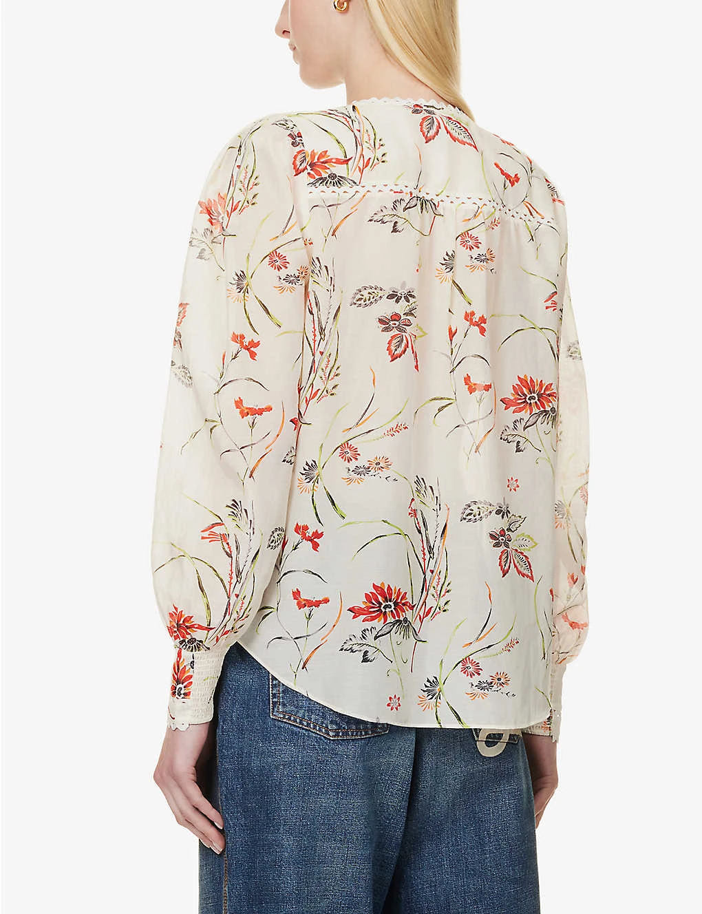 ME AND EM Floral-print Broderie-trim Cotton And Silk-blend Blouse 6 ME AND EM Floral-print Broderie-trim Cotton And Silk-blend Blouse - Image 4