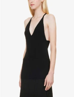 Toteme Y-back Plunge-neck Wool-blend Knitted Top -Ted Baker Store R04183216 BLACK ALT02