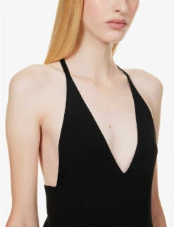 Toteme Y-back Plunge-neck Wool-blend Knitted Top -Ted Baker Store R04183216 BLACK ALT04