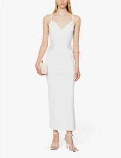 HERVE LEGER V-neck Pointelle-knit Fitted Midi Dress 8 HERVE LEGER V-neck Pointelle-knit Fitted Midi Dress -Ted Baker Store R04183221 ALABASTER ALT01