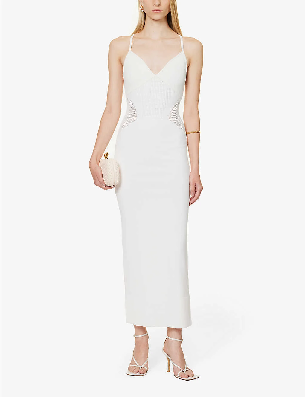 HERVE LEGER V-neck Pointelle-knit Fitted Midi Dress 4 HERVE LEGER V-neck Pointelle-knit Fitted Midi Dress - Image 2