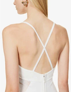 HERVE LEGER V-neck Pointelle-knit Fitted Midi Dress 11 HERVE LEGER V-neck Pointelle-knit Fitted Midi Dress -Ted Baker Store R04183221 ALABASTER ALT04