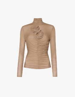 Magda Butrym Ruched Floral-embellished Knitted Blouse