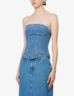 Magda Butrym Curved-neck Faded-wash Denim Top -Ted Baker Store R04183234 BLUE ALT02