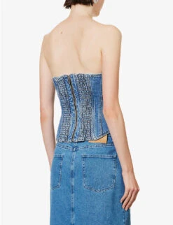 Magda Butrym Curved-neck Faded-wash Denim Top -Ted Baker Store R04183234 BLUE ALT03