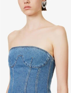 Magda Butrym Curved-neck Faded-wash Denim Top -Ted Baker Store R04183234 BLUE ALT04