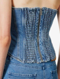 Magda Butrym Curved-neck Faded-wash Denim Top -Ted Baker Store R04183234 BLUE ALT05