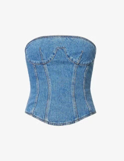 Magda Butrym Curved-neck Faded-wash Denim Top
