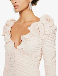 Magda Butrym Ruched-design Ruffle-trim Stretch-woven Mini Dress -Ted Baker Store R04183239 BEIGE ALT04