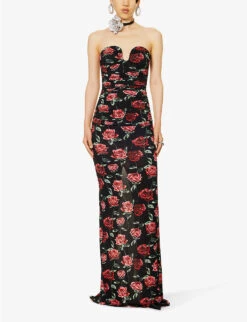 Magda Butrym Floral-print Strapless Stretch-woven Maxi Dress -Ted Baker Store R04183240 BLACK ALT01