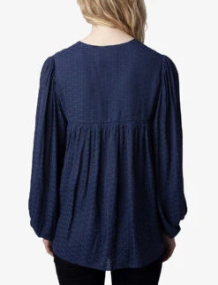 Zadig & Voltaire Tenew Tie-waist Long-sleeve Satin Blouse 10 Zadig & Voltaire Tenew Tie-waist Long-sleeve Satin Blouse -Ted Baker Store R04183648 MARINE ALT03