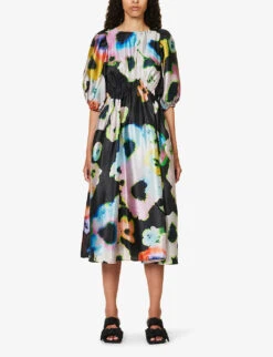 Stine Goya Elizabeth Floral-print Regular-fit Recycled Polyester-blend Midi Dress -Ted Baker Store R04183754 TIEDYEFLORALNIGHT ALT02