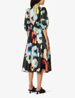 Stine Goya Elizabeth Floral-print Regular-fit Recycled Polyester-blend Midi Dress -Ted Baker Store R04183754 TIEDYEFLORALNIGHT ALT03