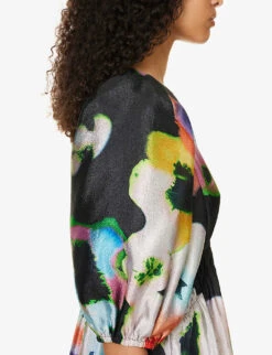 Stine Goya Elizabeth Floral-print Regular-fit Recycled Polyester-blend Midi Dress -Ted Baker Store R04183754 TIEDYEFLORALNIGHT ALT04