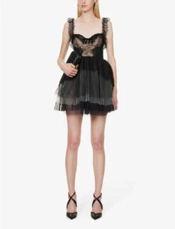 Philosophy Di Lorenzo Serafini Lace-embellished Semi-sheer Woven Mini Dress -Ted Baker Store R04183936 FANTASYPRINTBLACK ALT01