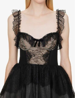 Philosophy Di Lorenzo Serafini Lace-embellished Semi-sheer Woven Mini Dress -Ted Baker Store R04183936 FANTASYPRINTBLACK ALT04