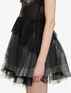 Philosophy Di Lorenzo Serafini Lace-embellished Semi-sheer Woven Mini Dress -Ted Baker Store R04183936 FANTASYPRINTBLACK ALT05