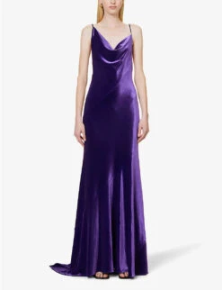 Philosophy Di Lorenzo Serafini Asymmetric Cowl-neck Stretch-velvet Maxi Dress -Ted Baker Store R04183941 VIOLET ALT02