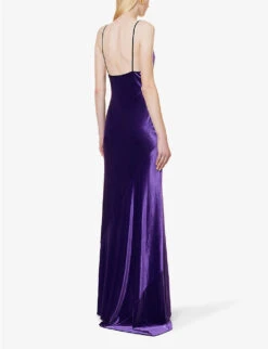 Philosophy Di Lorenzo Serafini Asymmetric Cowl-neck Stretch-velvet Maxi Dress -Ted Baker Store R04183941 VIOLET ALT03